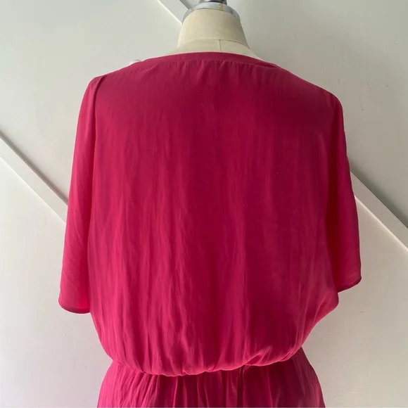 Maje V Neck Short Sleeve Fuschia Pink Flowy Mini Dress - 3 (approx M) - Picture 10 of 16